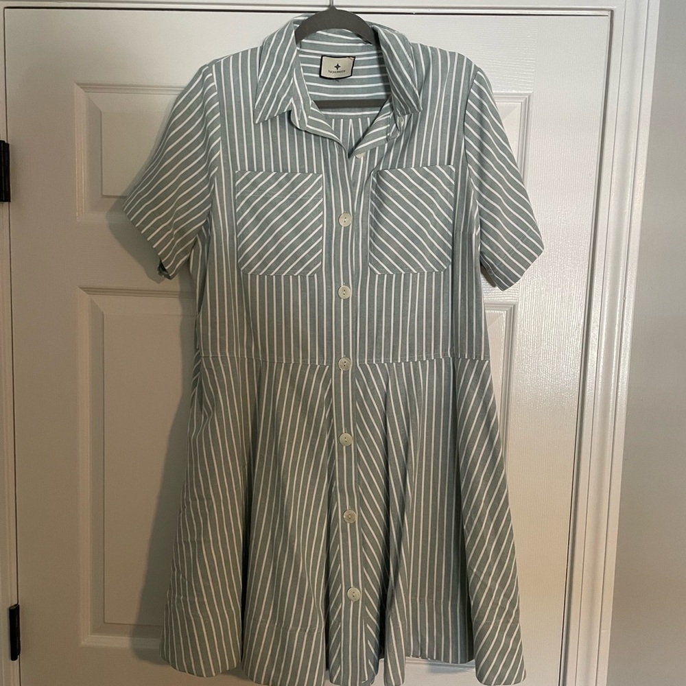 Tuckernuck Green/blue hayes Mini Dress with Notched Collar